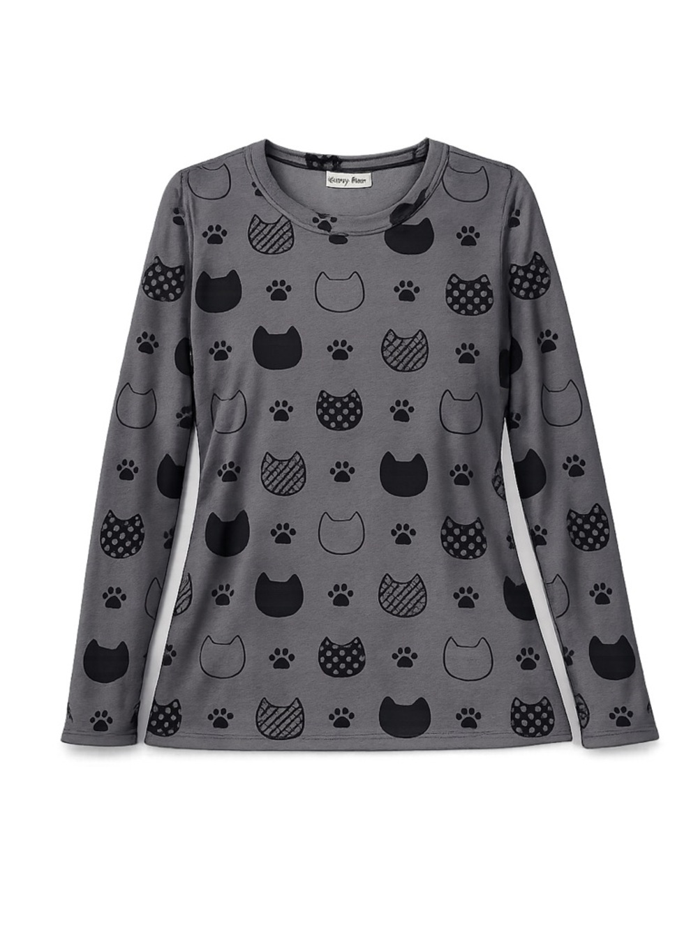 Women's Emery Rose Gray Cat Print Long Sleeve Top Size M
#071